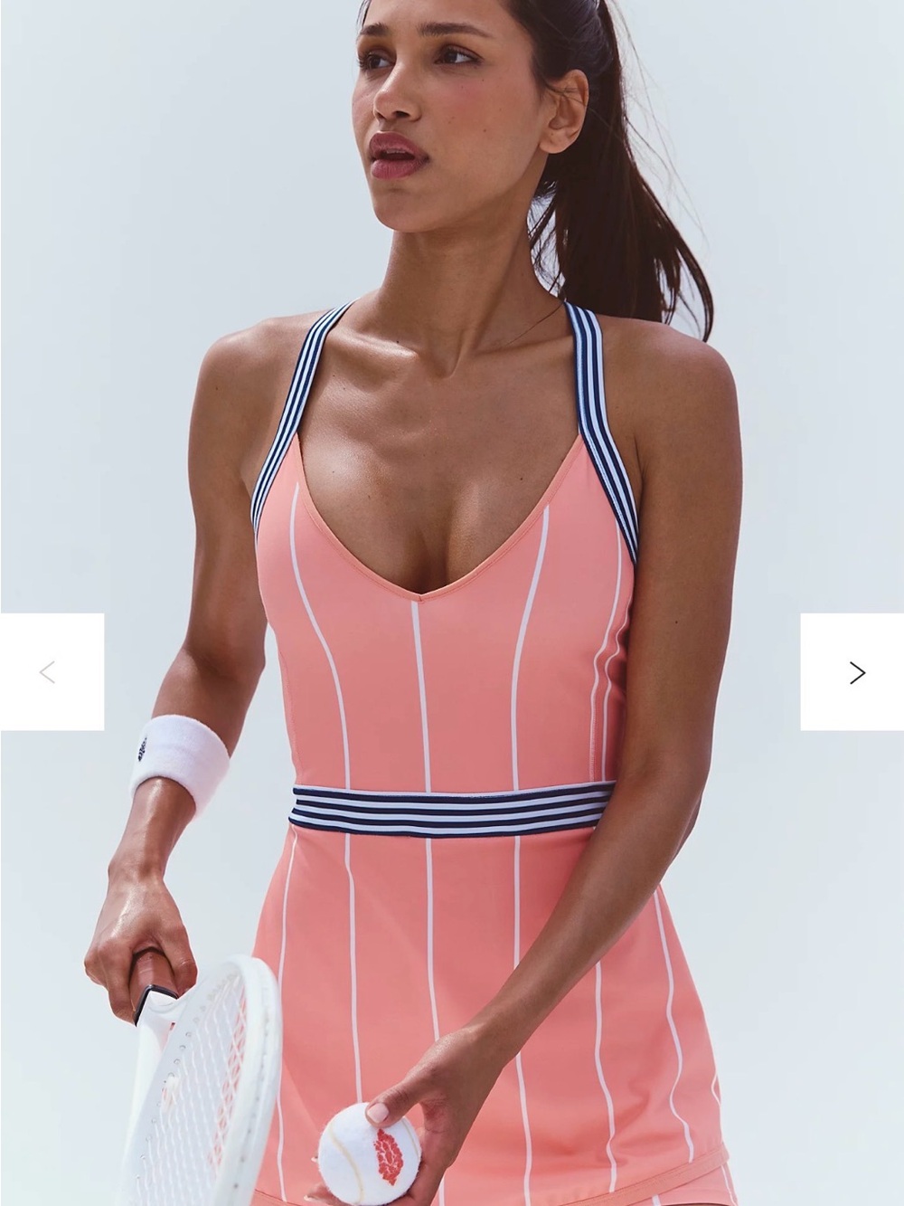 Free People Coral Mini Dress with Navy & White Striped Trim